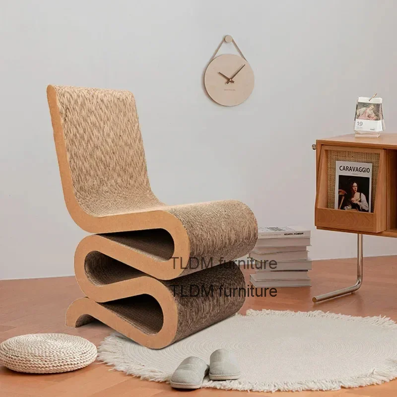 Simple Living Room Backrest Leisure Dining Chairs Coffee Shop Balcony S-shaped Chair Creative Furniture Corrugated Paper Chair D