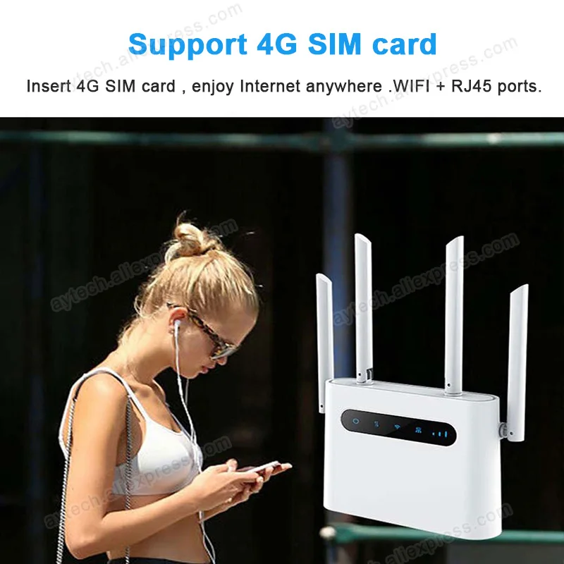 SIM 4G Wifi Router 4G Lte Cpe 300M CAT4 32 Wifi Người Dùng RJ45 WAN LAN Trong Nhà modem Không Dây Kích Dongle