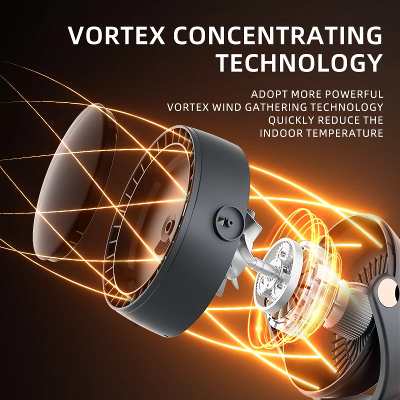 Ventilador de aire acondicionado inalámbrico para acampada, ventilador de escritorio de 3600mAh, 6 modos de vibración, ventilador de techo de pared, refrigeración de aire silenciosa portátil