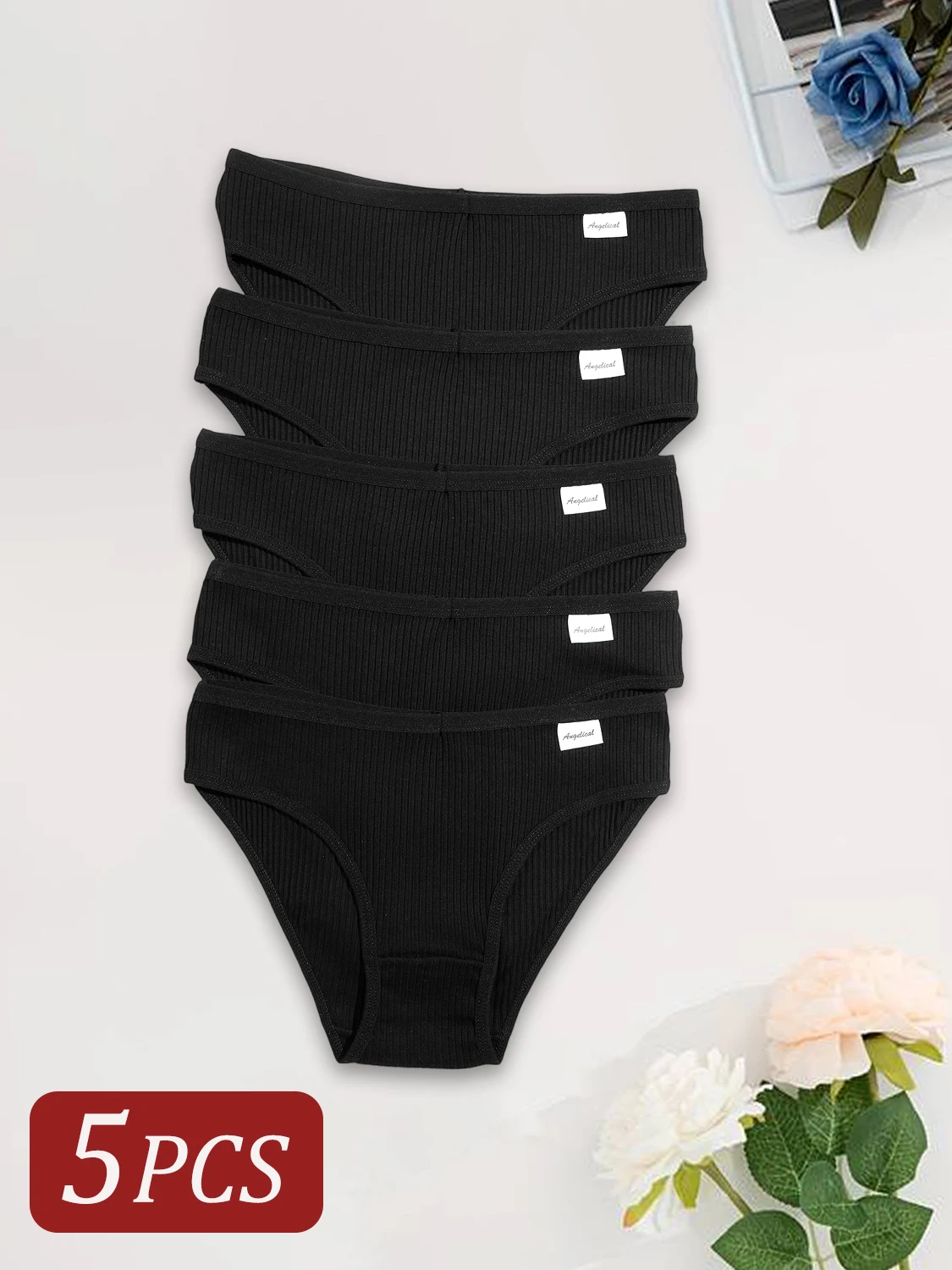 5 قطعة القطن الأسود النساء سراويل مثير منخفضة الخصر السروال الفتيات بلون مخطط ملخصات الملابس الداخلية ملابس داخلية جيدة التهوية XS-XXL