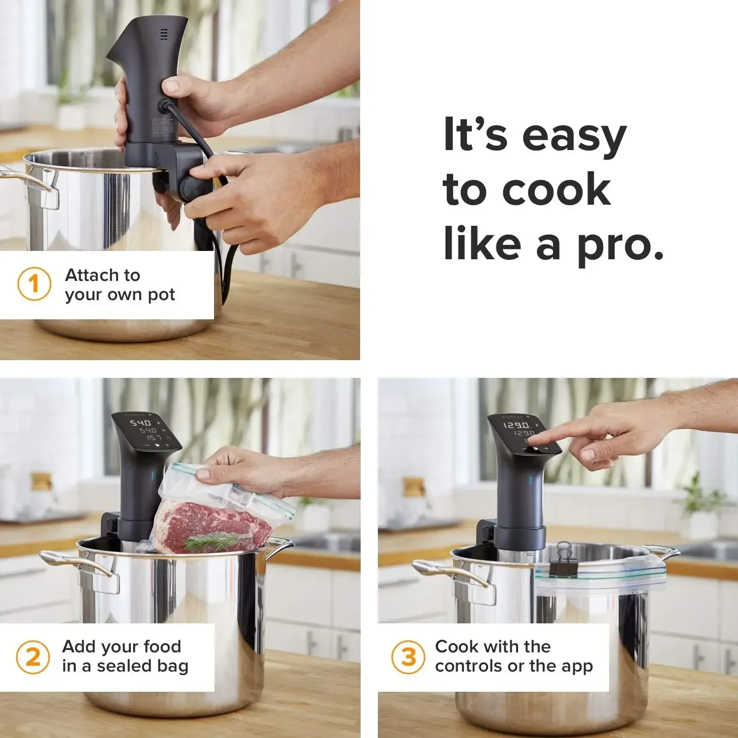 Anova Culinary Sous Vide Precision Cooker Pro, 1200 Watts, Black and Silver