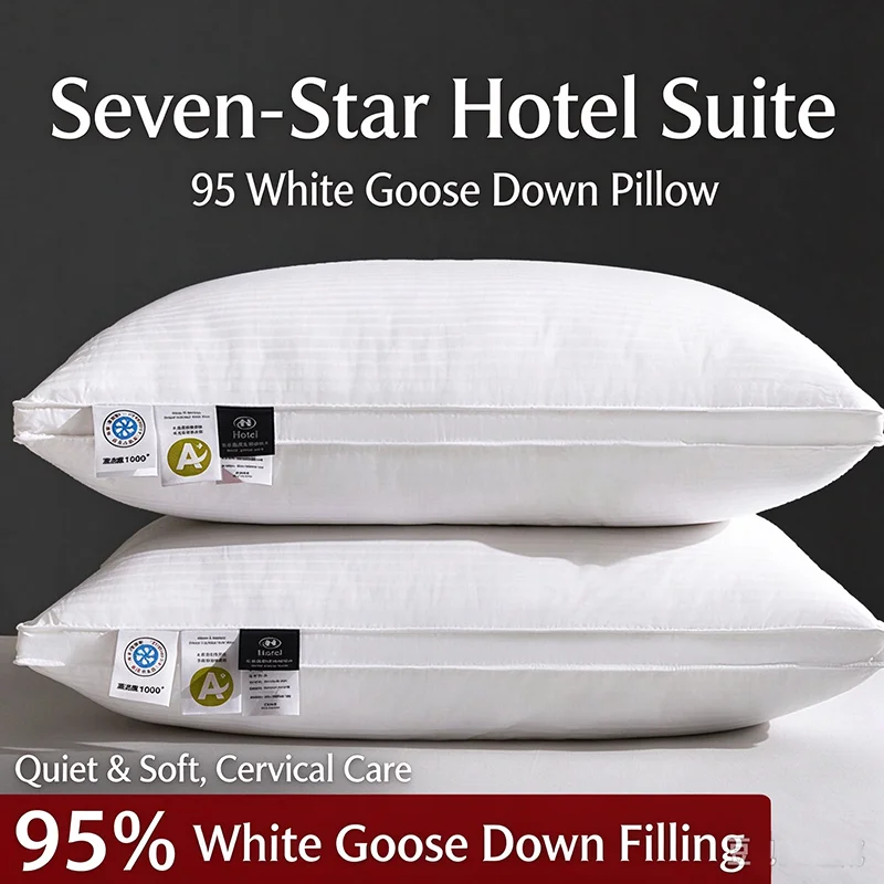 100% White Goose Down Pillow 48x74cm Cervical Sleeping Pillows Luxury Antibacterial Cotton Comfortable Soft Pillow For Adults