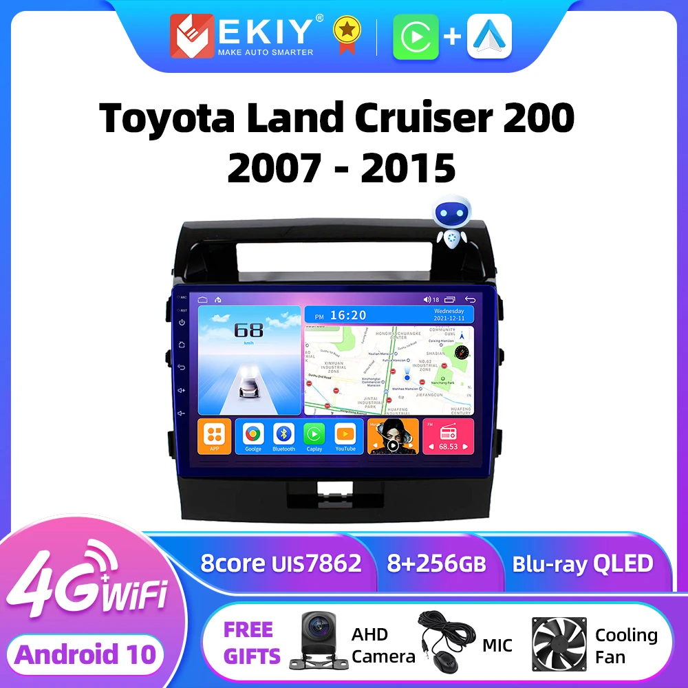 EKIY T7 Car Radio For Toyota Land Cruiser 200 2007 - 2015 CarPlay Android Auto Multimedia Video Player Stereo DVD GPS Navigation