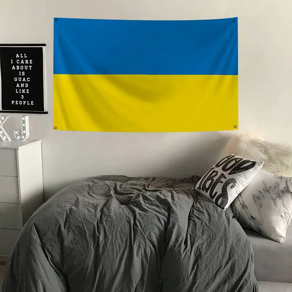 Blue Yellow Ua Ukr Ukraine Flag Banners Four Hole Flag Polyester Outdoor Decor Room Aesthetic