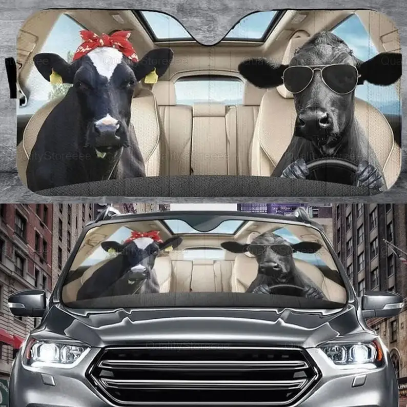 Cattle Couple Car Sunshade, Funny Cattle Car Sunshade, Cattle Cute Car Sunshade, Gift For Him, Gift For Dad, Car Decor ZPT312108