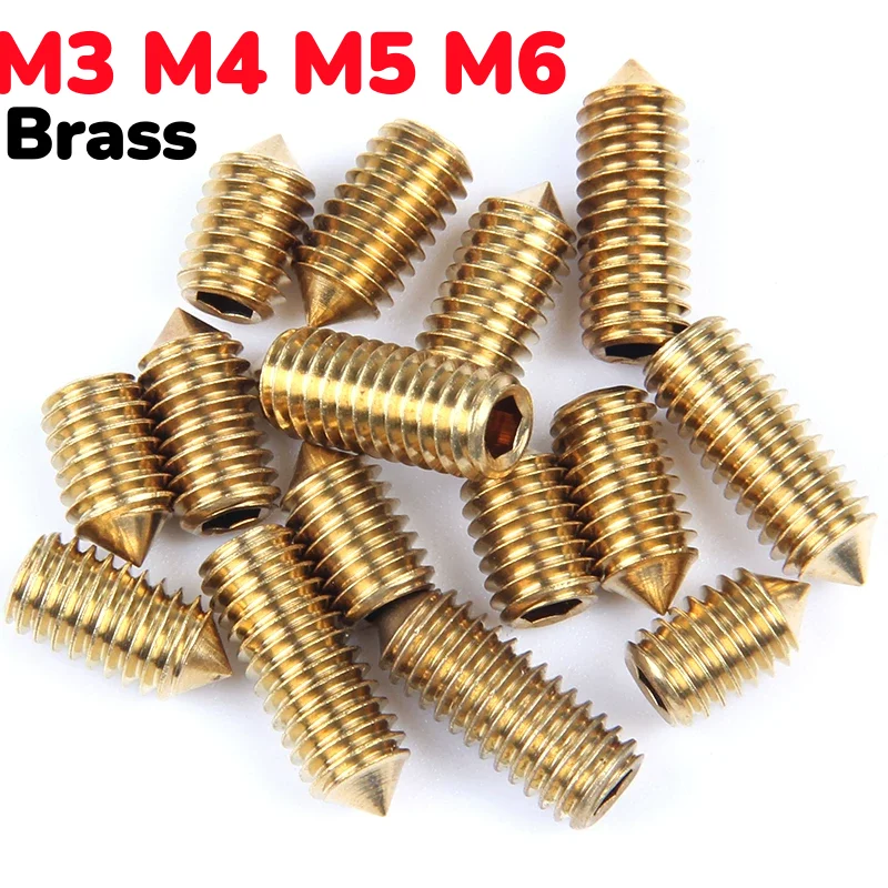 M3 M4 M5 M6 Brass Tip Setting Screws Copper Hex Hexagon Socket Cone Point Grub Set Screw Tapered End Bolts
