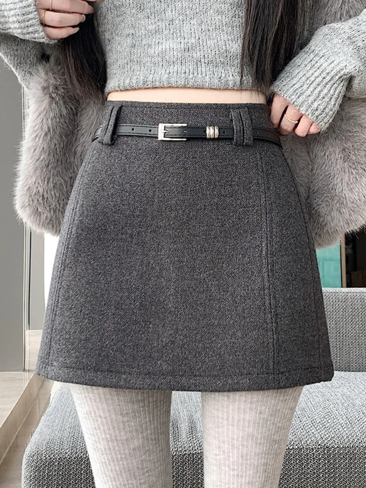 Koreaanse Sle Commuter Afslankende Wollen A-lijn Rok Dames Faionable Casual Hoge Taille Rok voor Herfst Winter