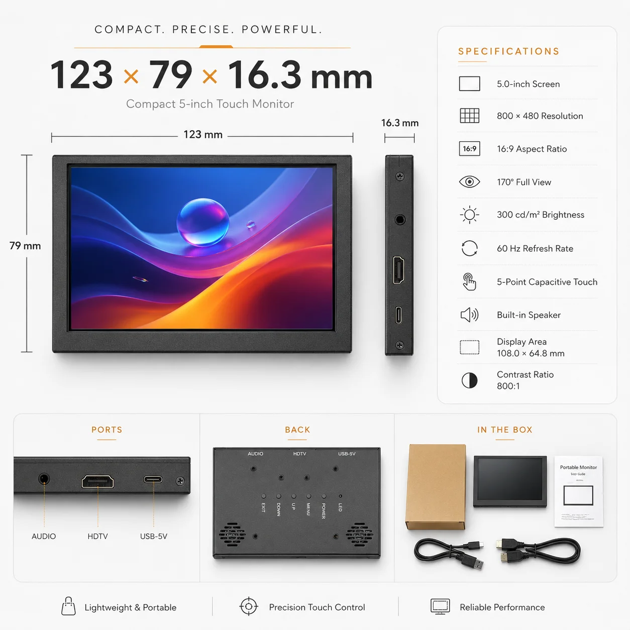 LESOWN 5 Inch Capacitive Touchscreen Monitor 800x480 IPS 60Hz USB Powered mini HDTV Display for Raspberry Pi Banana Pi Mini PC