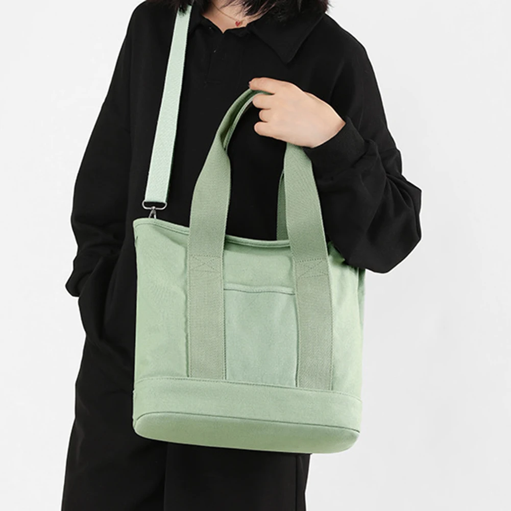 

Women Shoulder Bag Large Capacity Canvas Handbag Solid Color Adjustable Strap Multi-compartment Lightweight Make Up Cosmetic Bag