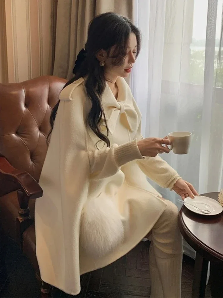 2025 nuovi vestiti autunno inverno Fahsion vera pelliccia di volpe mantello di lana scialle donna spessa calda giacca di lana di canzolano double-face