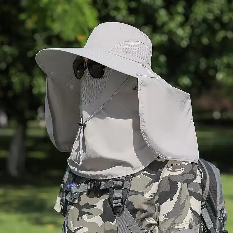 Sommer-Sonnenhut mit Doppelschicht UV-Schutz für Angeln, Jagd, Outdoor-Aktivitäten, Wandern, Camping, Abnehmbarer Fischerhut – Detail 17