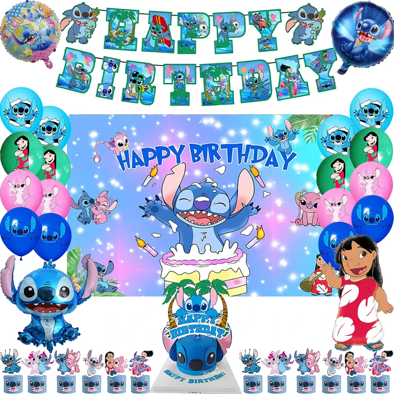 Disney Lilo & Stitch Birthday Party Decoration Stitch Banner Balloon Backdrop Cake Topper Birthday Party Supplise Kids Toys