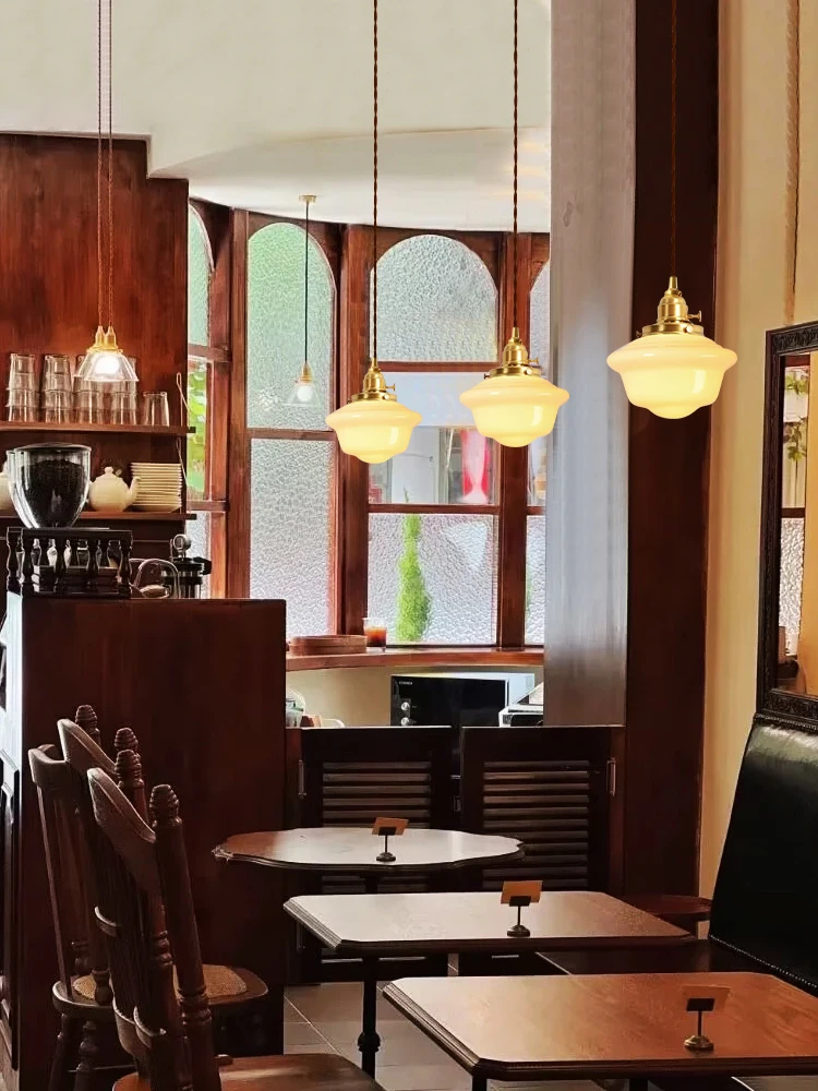 

Retro entrance brass white store window single head three head restaurant dining table bar chandelier