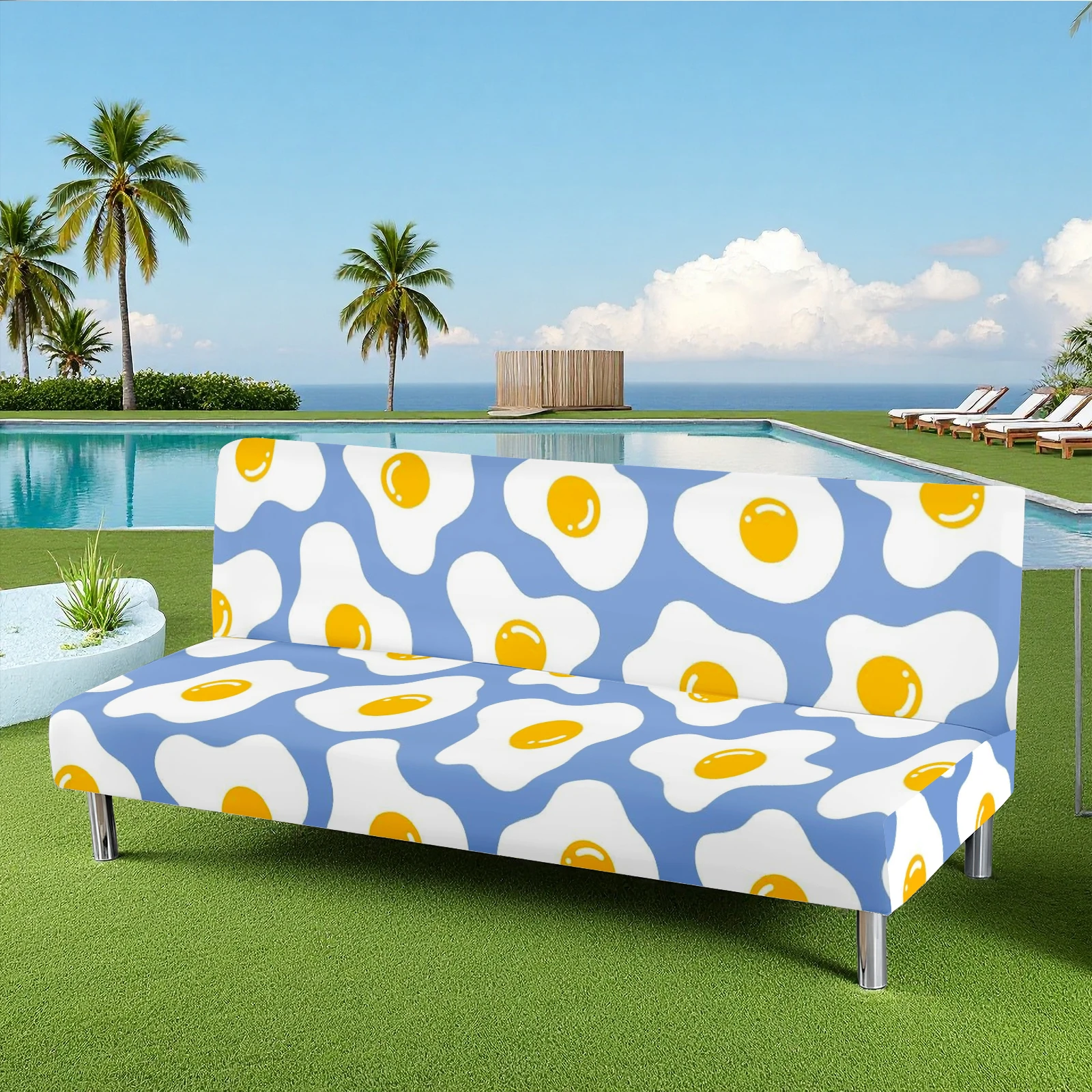 

Fried Egg Print Summer Outdoor Sofa Cover, Milk Silk Elastic Fitted Couch Cover, Pet - Friendly, Washable W