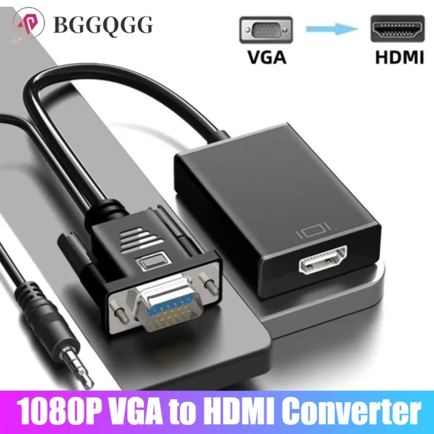 VGA To HDMI Adapter Converter 1080P VGA Male To HDMI Female Adapter Cable with 3.5mm Audio Output for PC Laptop HDTV Projector