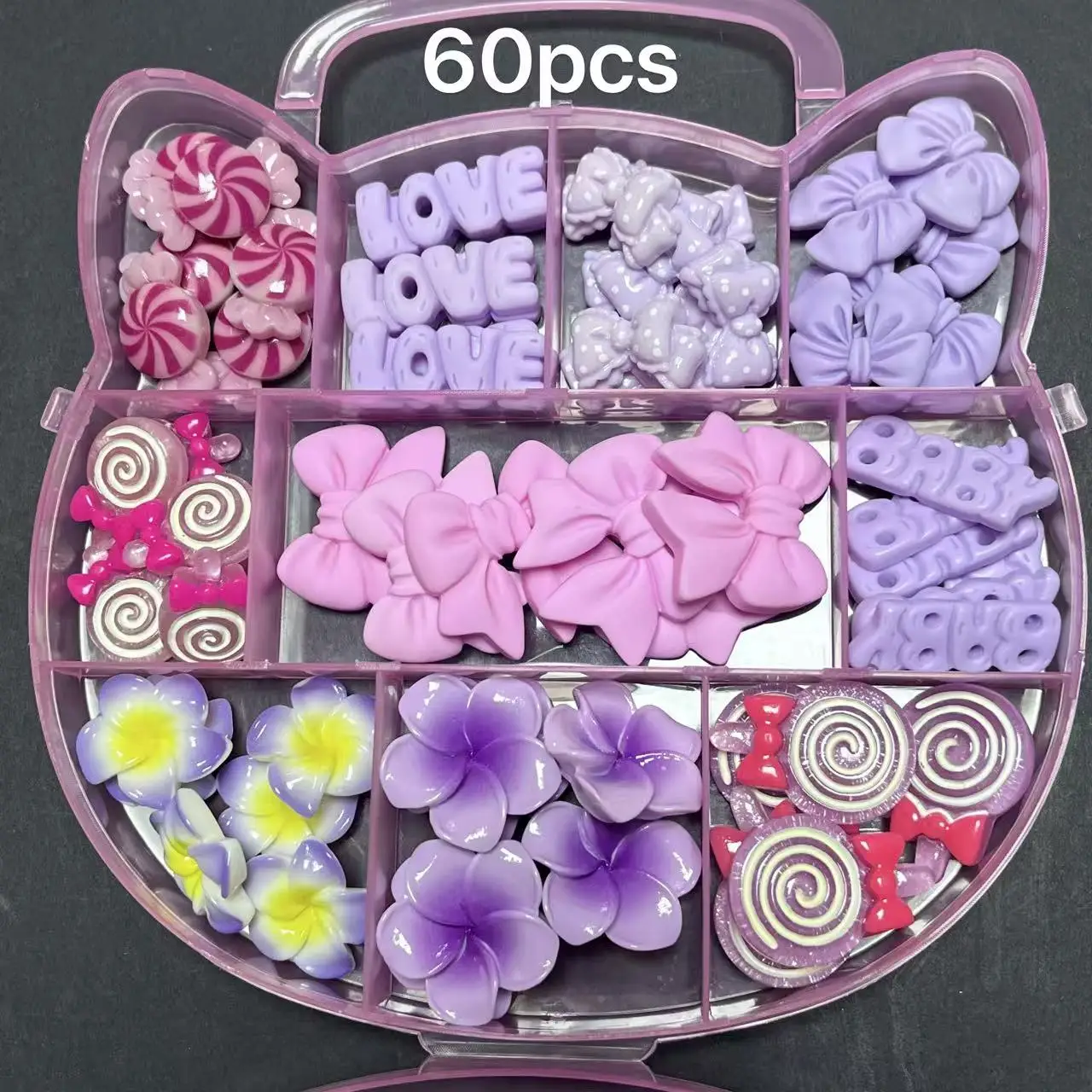 One Box Purple Pink Rose Bow Flower Candy Cartoon Mix Style Junk Phone Case Ipadcase Decoration Charms Kawaii Diy Crafts