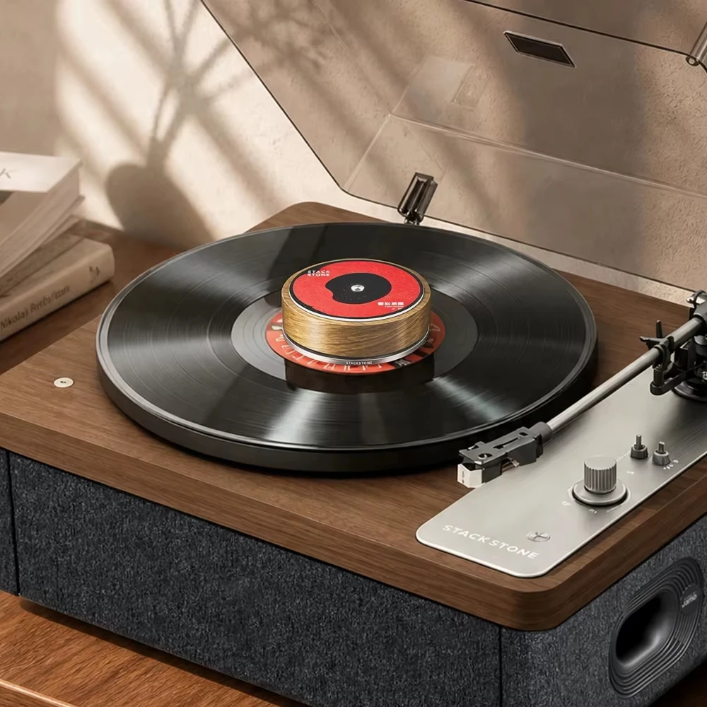 StackStone Vinyl Record Stabilizer Weight – 304 Stainless Steel Base, Walnut Wood, Carved Metal Cover with Scented Cards (300g)