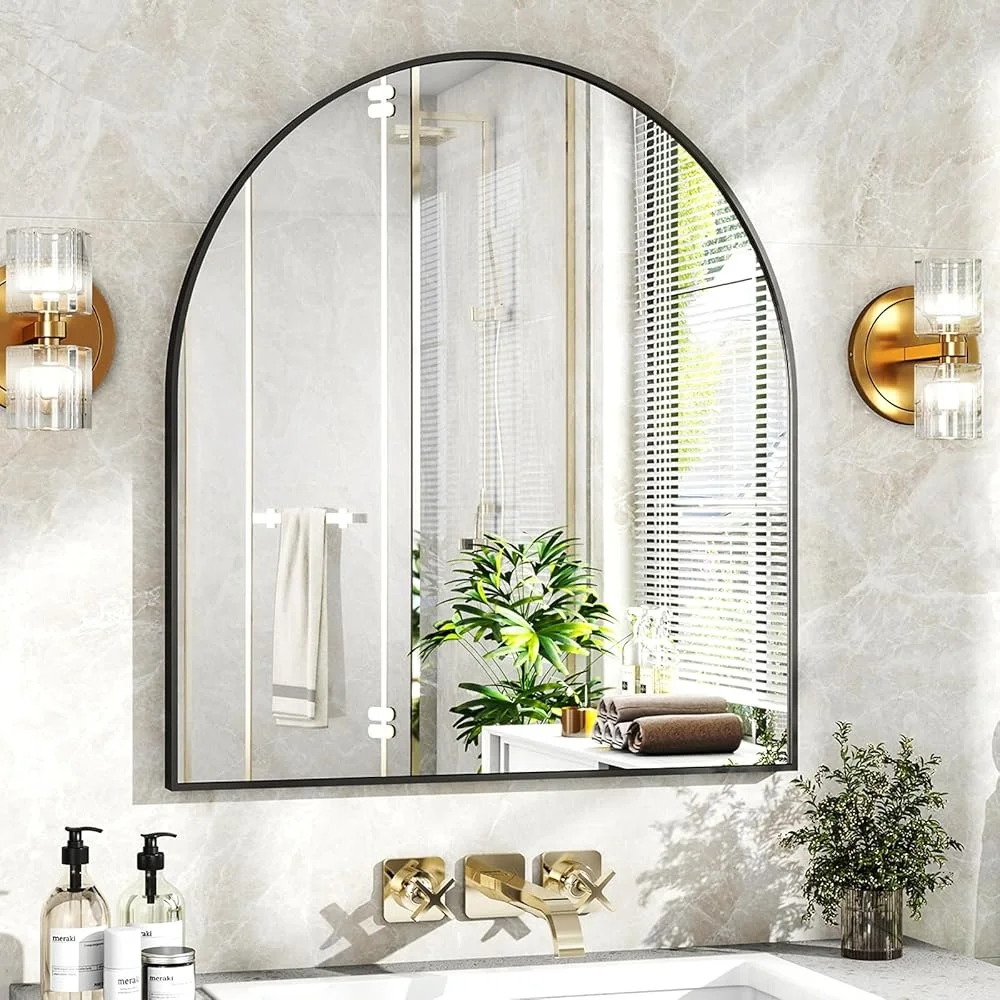 Arched Bathroom Mirror Wall Mount Metal Frame Modern Vanity Mirror Clear Reflection Versatile Use Easy Installation Living Room