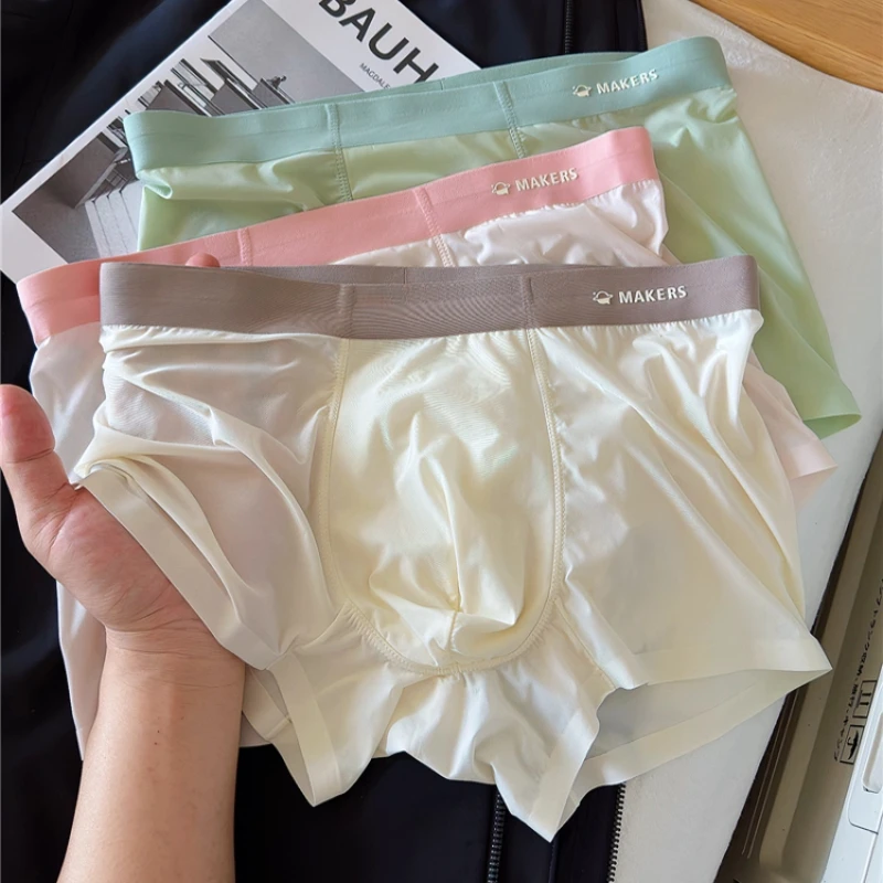 3PCS/Pack Luxury Ice Silk Satin-like Boxers Shorts Man Soft Smooth Cool Underpants Breathable Crotch Men's Panties
