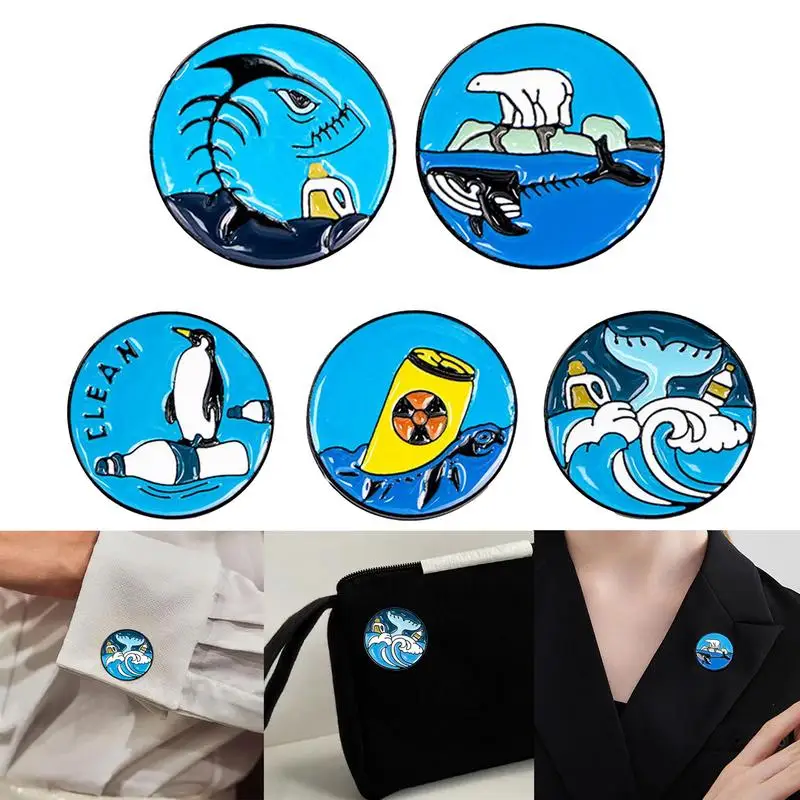 Ocean Protection Pin Badges Nuclear Radiation Rejection Badge Environmentalist Metal Pin For Clothing Cuff Neckline Hat and Bags