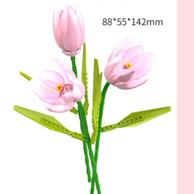 DIY 3 en 1 rosa amarillo tulipán plantas románticas paz y esperanza Día de San Valentín jardines bloques de construcción modelo ladrillos niños conjuntos Kits