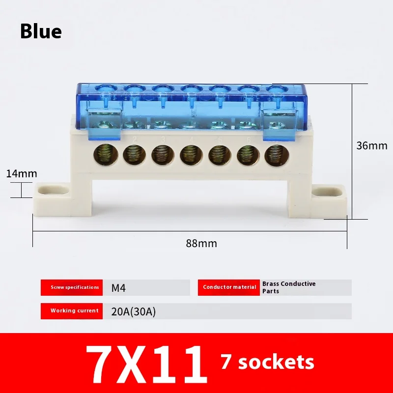 Kabellose Klemmenleiste 3/4/5/6/7/10-Loch Verteilerdose Klemmenblock Staubdichte Erdungskupferschiene Brückentyp Busbar mit Abdeckung