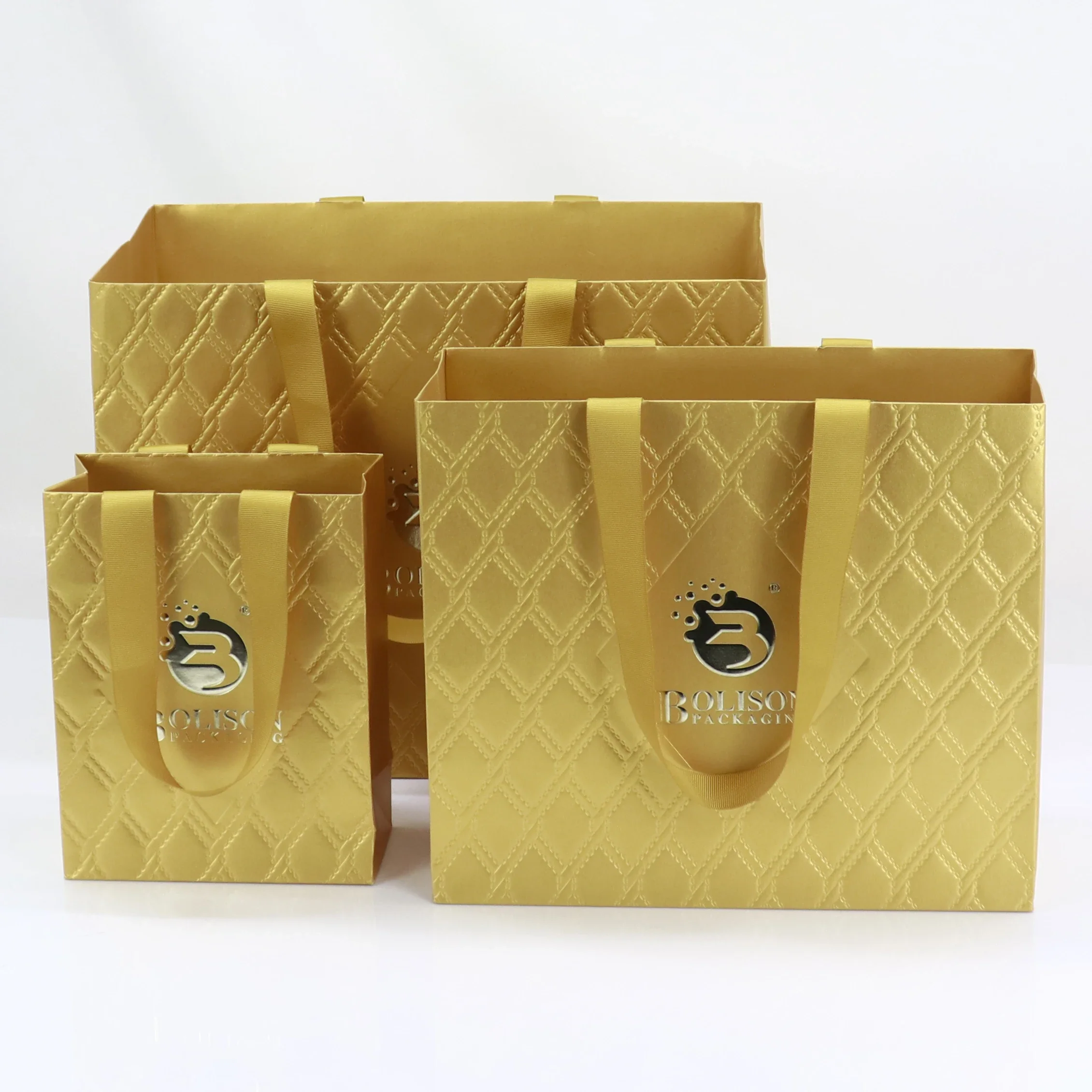 Custom Gold Paper Private Logo Personalized Design Luxury Shopping Show Gift Paper Bags With Ribbon Handles For Jewelry