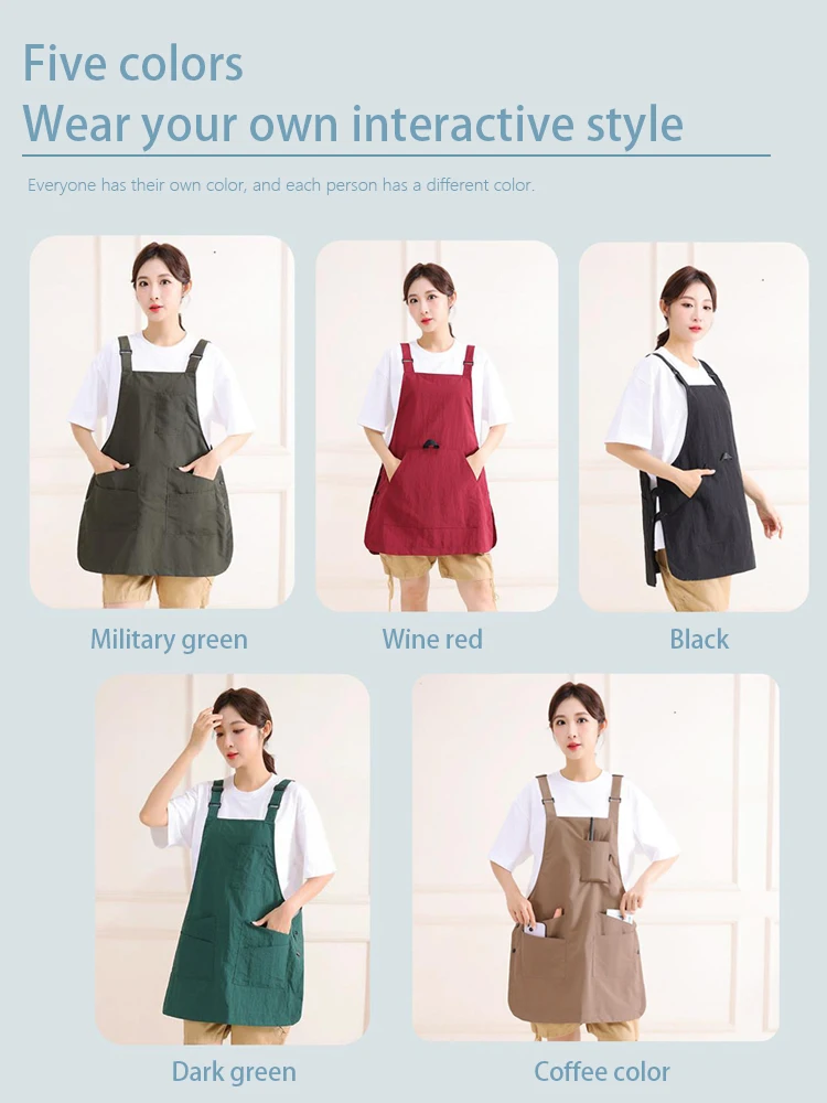 Waterproof Professional Two-Shoulder Work Apron - Multi-Pocket Water-Repellent Design for Bakery Food Service & Milk Tea Shop