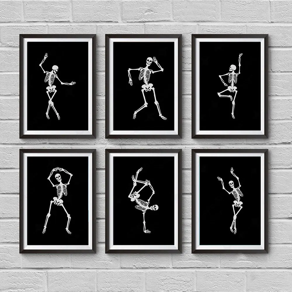 Pintura en lienzo de esqueleto de baile divertido, impresiones de arte de anatomía, imágenes médicas, póster de baile giratorio, regalo ortopédico, decoración de la habitación de la oficina