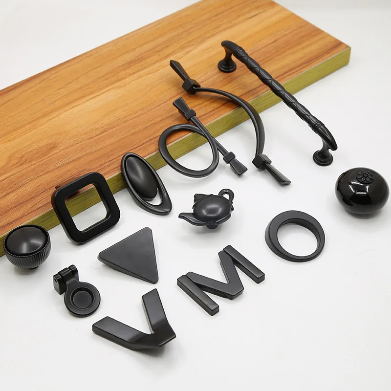 Black letter graphic cabinet door drawer handle personalized creative cabinet wardrobe door zinc alloy cartoon handles