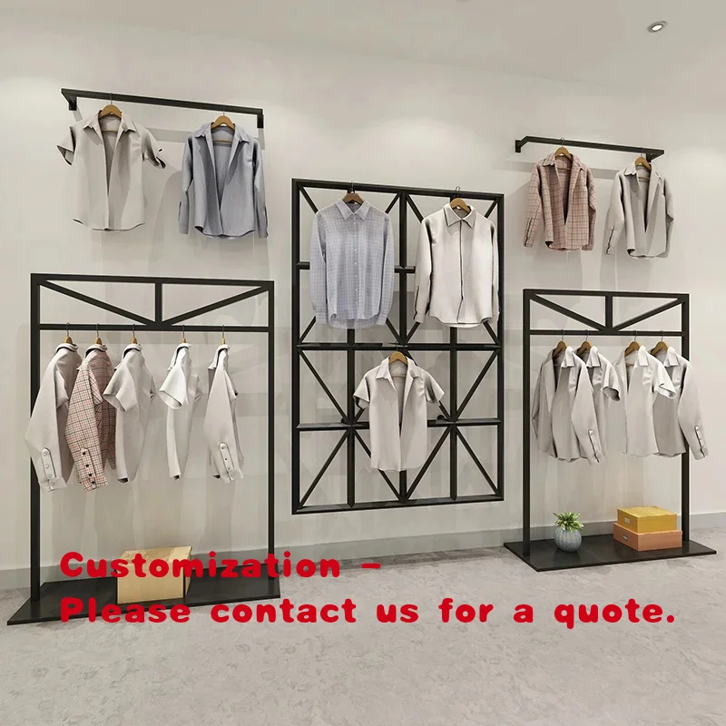 custom.Simple Design Boutique Garment Shop Display Clothing Wall Racks Pipe Clothing Rack Black Clothing Rack