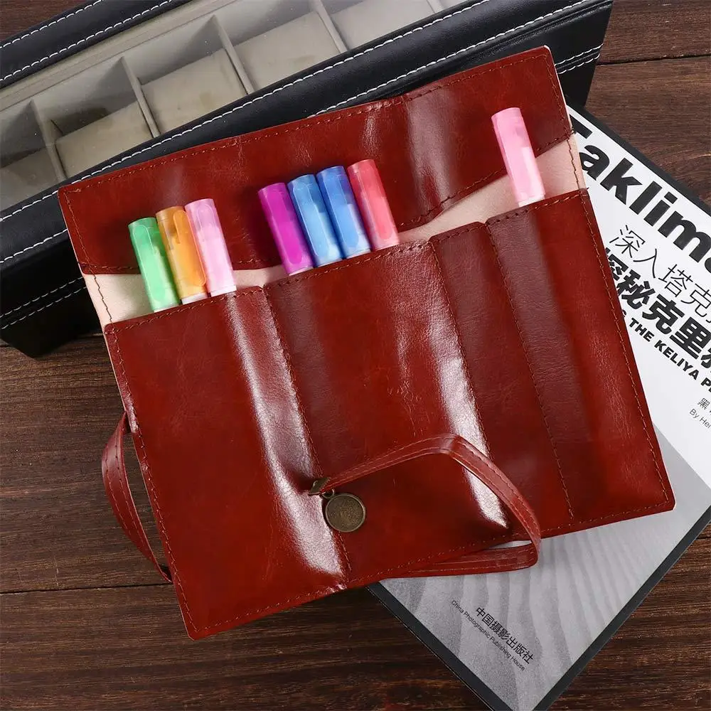 

Supplies PU Leather Retro Stationery Makeup Brush Organizer Vintage Pencil Case Roll Pencil Bags Roll Pen Bag Cosmetic Bag