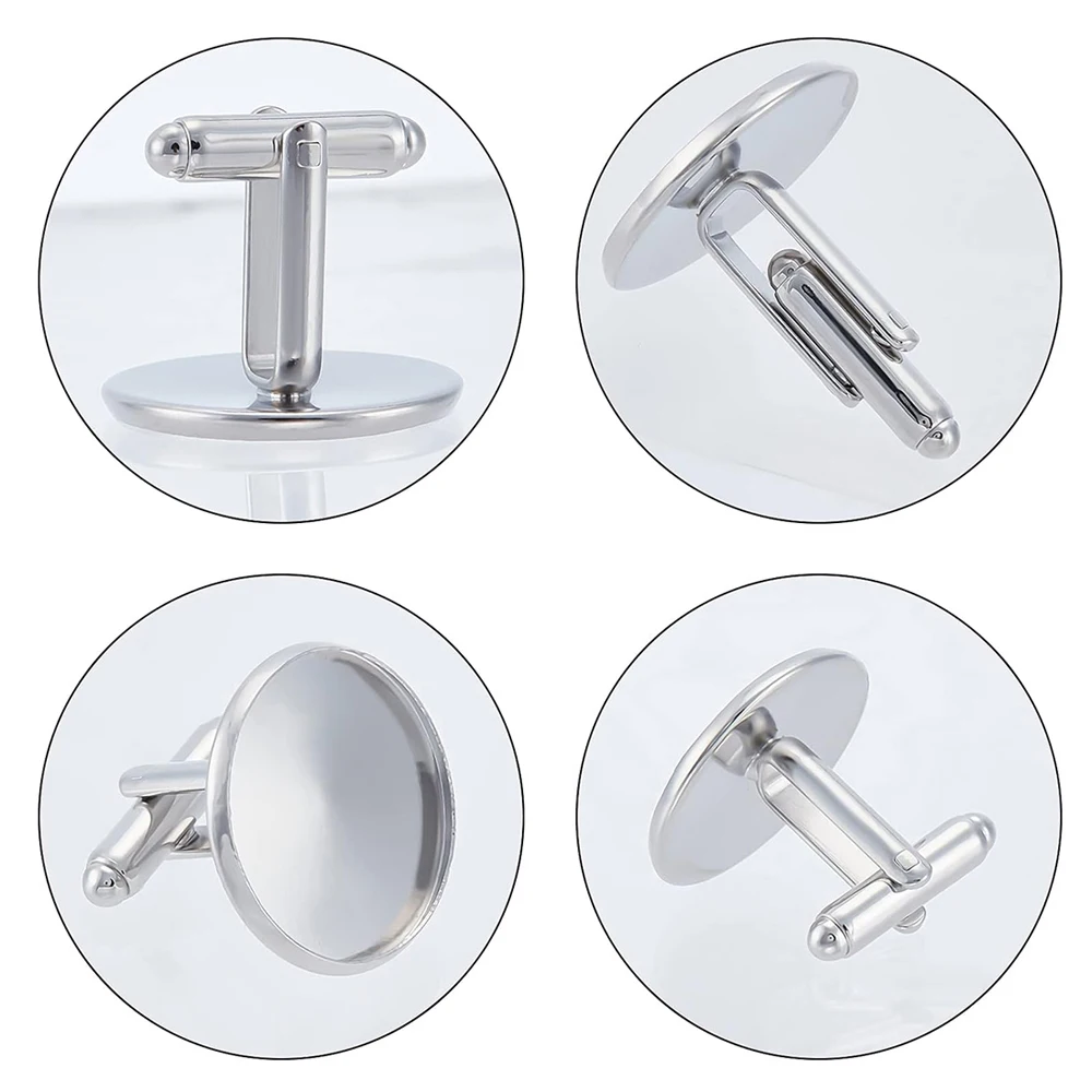 20Pcs Stainless Steel Round Cufflink Blanks With Bezel Tray Cabochon Blank Base DIY Men Shirt Cuff Links Jewelry Making Findings view 3