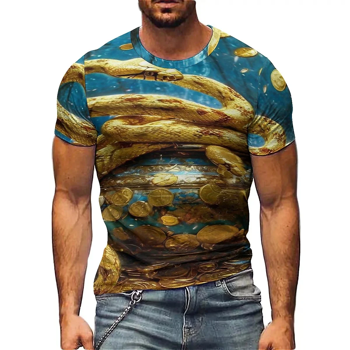 

high-quality men's 3D printed short sleeved T-shirt with street fashion art, loose fit, breathable and comfortable fabric, party