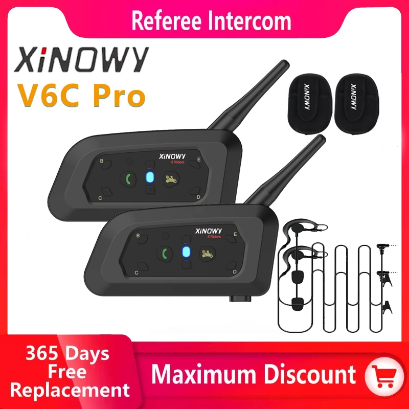 XINOWY V6C Motorcycle Helmet Headset Intercom Arbitration Bluetooth Earphone 1200m Football Referee Full-Duplex Interphone