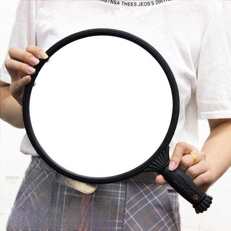 高精細ハンドヘルドヘアサロンミラー、後頭部メイク用丸型ハンドル付き、パーソナルケア用大型ミラー