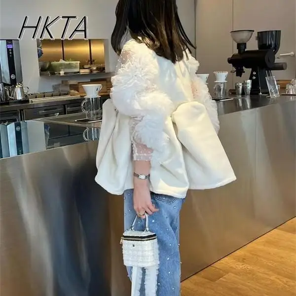 Kaus Pullover Jaring Polka Dot Tiga Dimensi Berlipat Tulle Manis Jepang Atasan Wanita Musim Panas Kemeja Lengan Panjang Leher Kru Baru