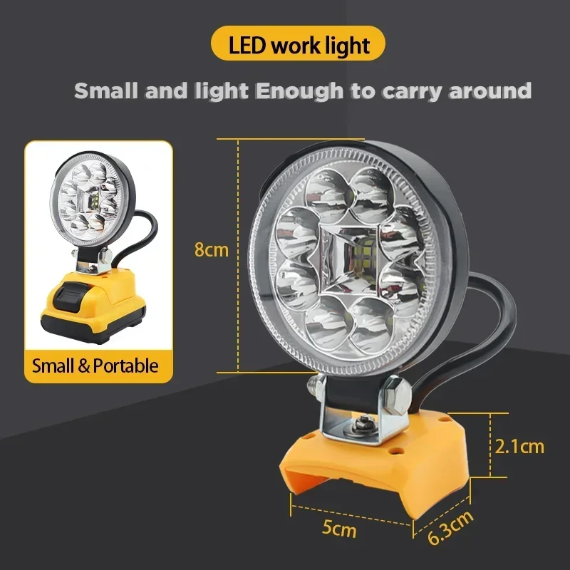 Luz LED de trabajo para coche, linterna eléctrica de 3 pulgadas, foco de Camping para DeWalt, batería de iones de litio de 12V, DCB120, DCB121, DCB123