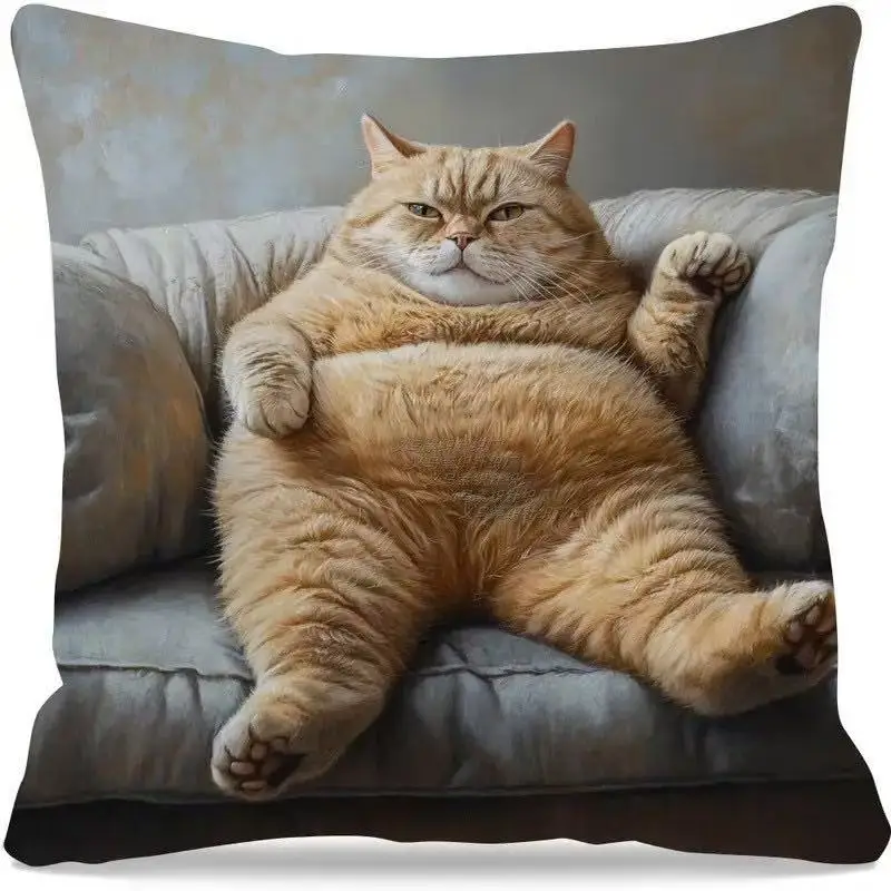 Cute Lazy Fat Cat Pillowcase for Home Office Hotel Christmas Decorations Funny Animals Big Belly Kitten Cushion Cover Xmas Gifts