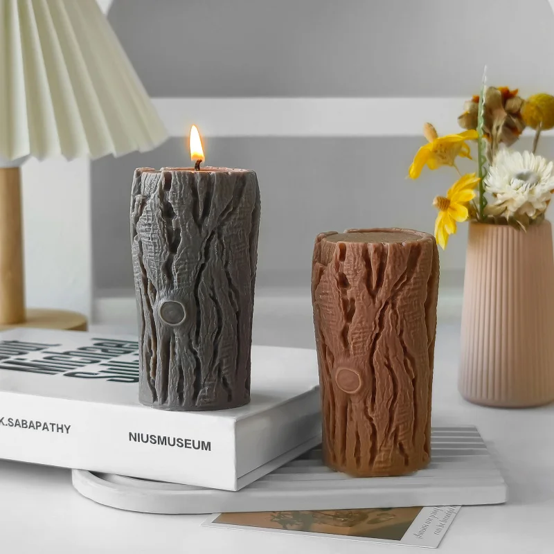 Tree Stump Scented Candle Silicone Mold DIY Tree Bark Plaster Ornament Mould Home Decoration Gift