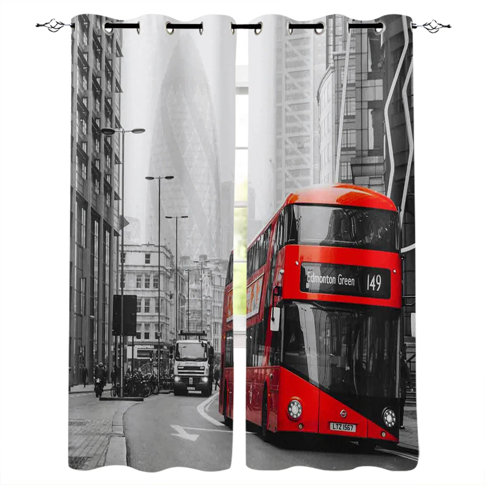 London Street Red Bus Bedroom Modern Window Curtain for Living Room Decoration Curtains Home Textile Drapes