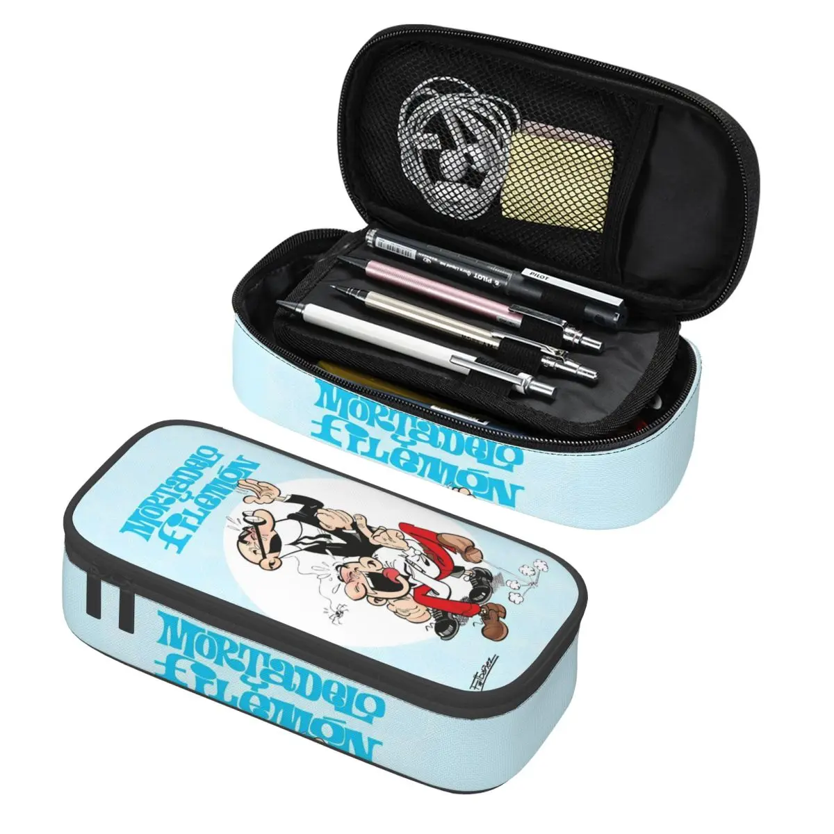 صندوق أقلام ذو سعة كبيرة Mort & Phil Mortadelo Y Filemn للوازم المكتبية بطبقة مزدوجة حقيبة أقلام رصاص للنساء حقيبة مكياج هدية