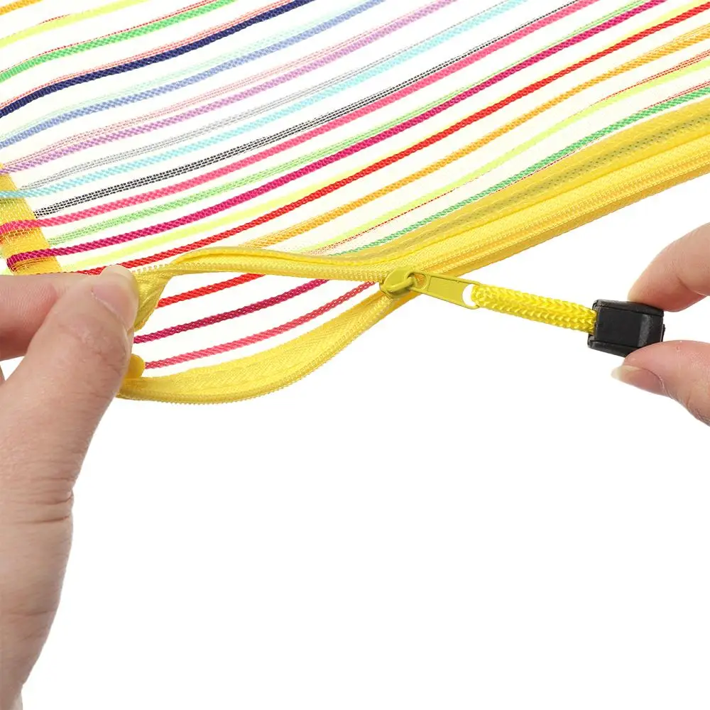 حقيبة مستندات شبكية من النايلون ، سحاب متعدد الألوان ، حقيبة قرطاسية ، حقيبة أقلام رصاص ، لوازم مدرسية ، مكتب ، طالب ، بسيط ، لون قوس قزح