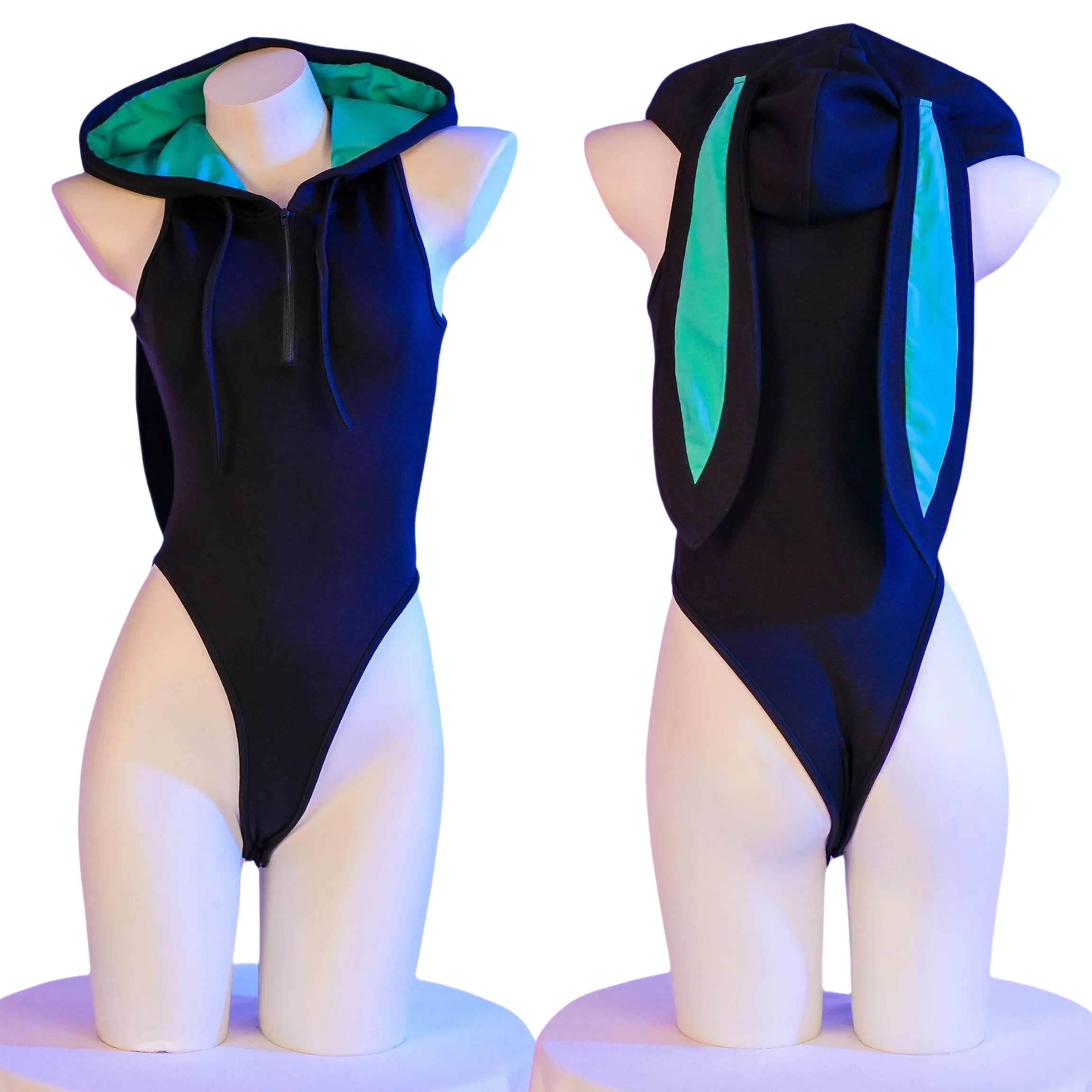 

Cute Bunny Ear Jumpsuit Roleplay Sexy Zipper Lingerie Set Cosplay Rabbit Girl Costume Black Bodysuit Women Lovely Hoodie Tops