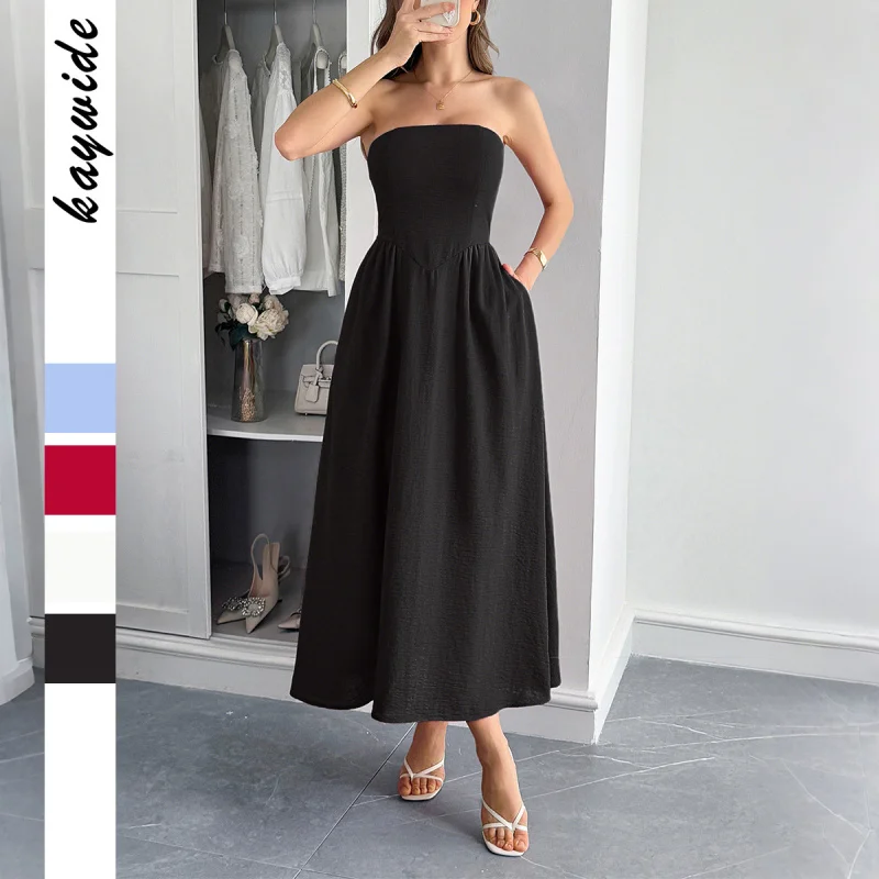 

Elegant Strapless A-Line Long Skirt Dress For Women'S Wear
