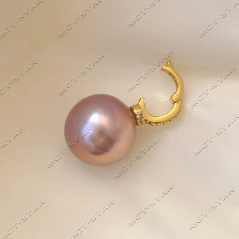 MCT·STAR A++ Natural Lavender 14mm round Edison Pearl Pendant with CZ Chain Elegant Jewelry Accessory (Z14388)