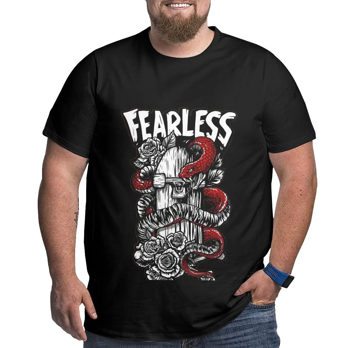 

Funny Snake Rose Cotton T-Shirts for Big and Tall Man Short Sleeve Graphic T Shirts Plus Size Loose Large Top Tees 1X-6X Clothes