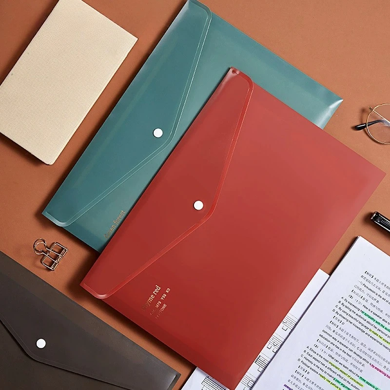 1pc A4 File Holder Random Retro Color Snap Folder Storage Bag Subject Classification File Bag Desktop Organizer Paper Storage