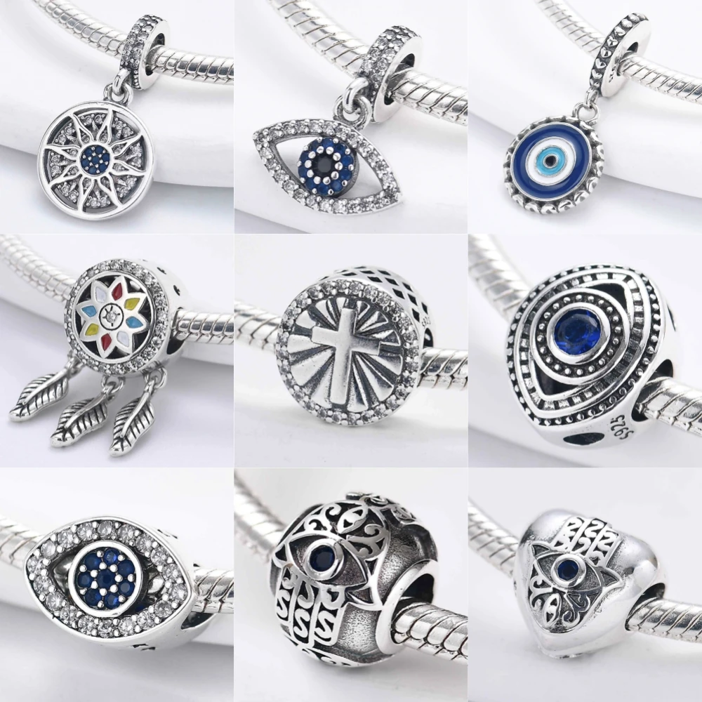 Silver 925 Plated The Eye of Greece The Eye of the Devil Pendant Charm Bead fit Original Pandora Bracelet DIY Women Jewelry