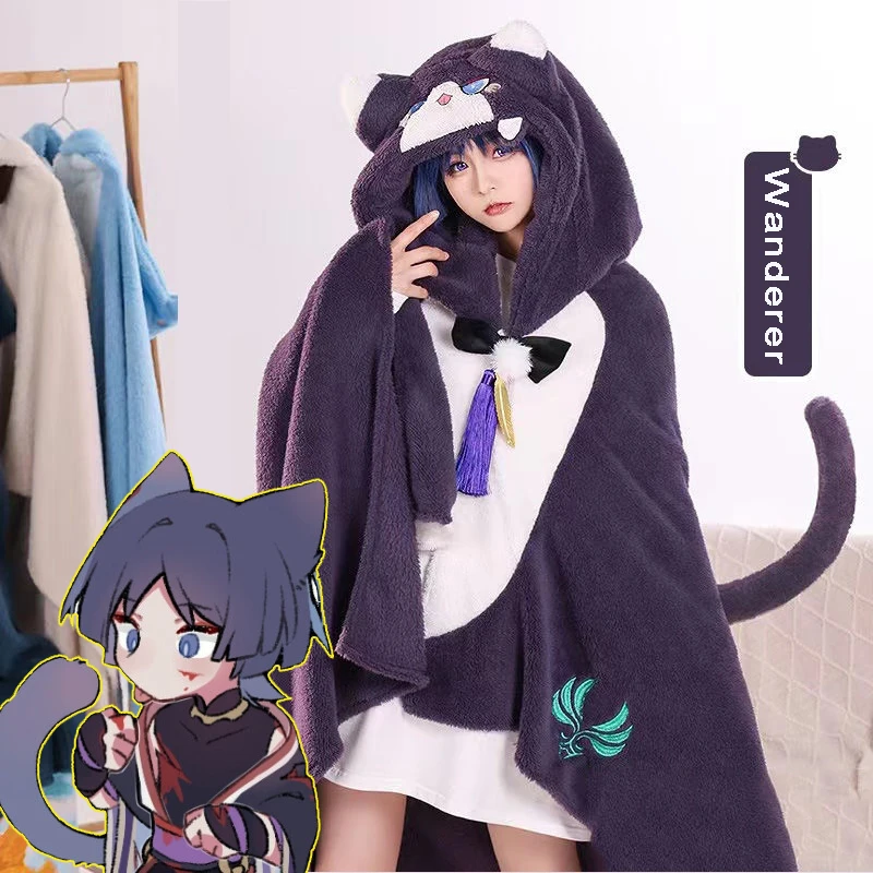 Genshin Impact Blanket Hoodie Blankets Scaramouche Xiao Kaveh Kaeya Venti Hutao Lyney Fleece Cloak Cape Pajamas Cosplay Costume